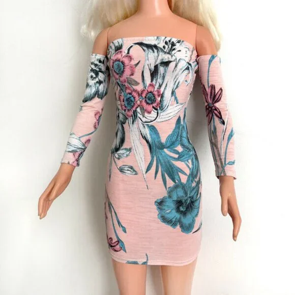 Toys | Lightpink Mini Dress With Large Flowers Print For My Size Barbie Doll  New | Poshmark